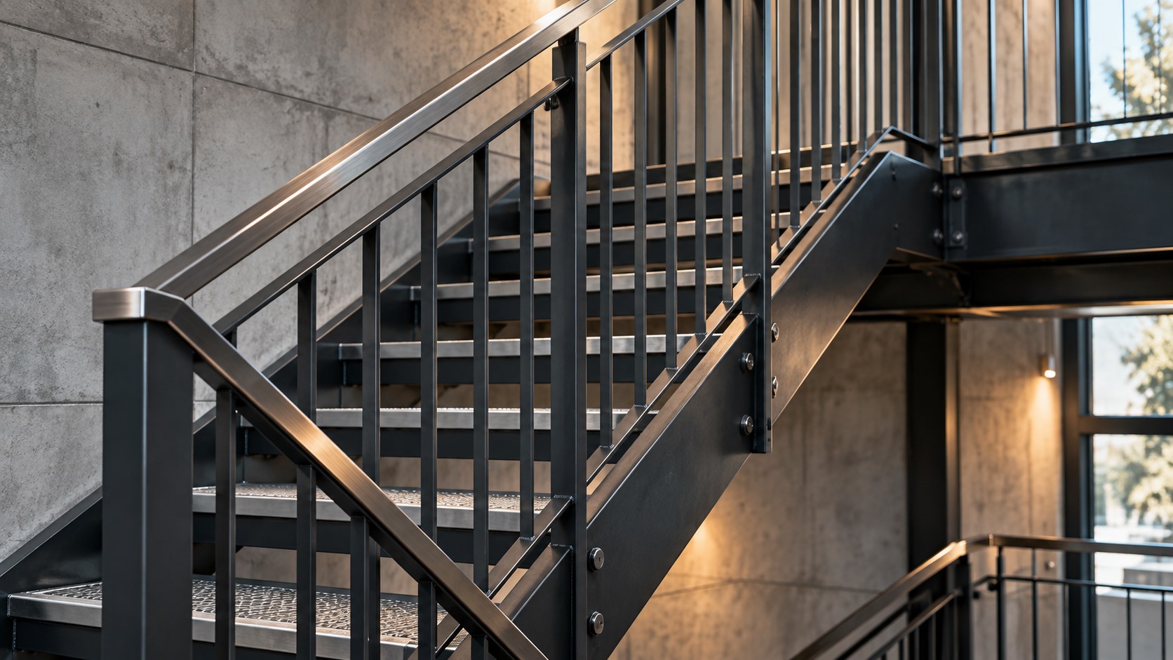 mytiburk-leistung-metallbau-sonderanfertigung Moderne Metalltreppe mit Geländer